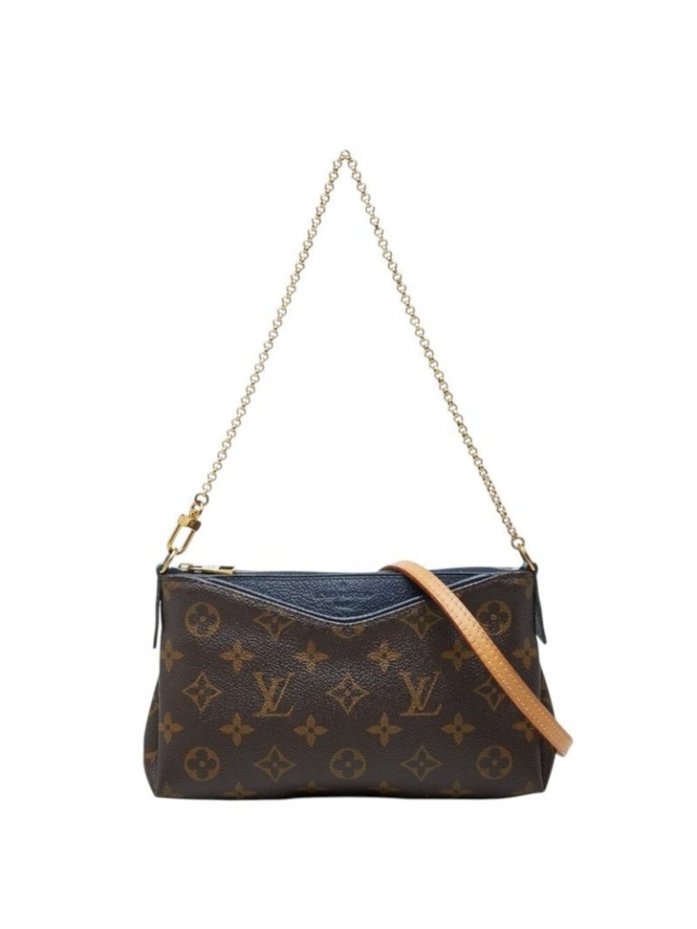 Louis Vuitton Monogram Pallas Clutch Shoulder Bag Chain Pouch Blue Marine Navy